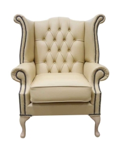 Chesterfield Georgian Queen Anne High Back Wing Chair In Angel Yellow Leather