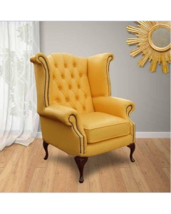 Chesterfield Queen Anne High Back Wing Chair In Yellow Leather