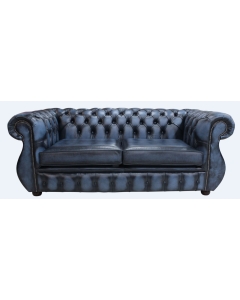 Chesterfield 2.5 Seater Antique Blue Leather Sofa Bespoke In Kimberley Style