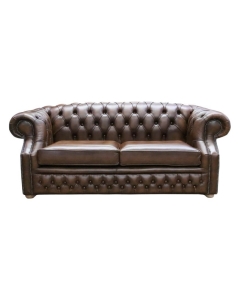 Chesterfield 2.5 Seater Sofa Antique Brown Real Leather In Buckingham Style