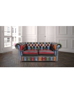 Chesterfield 2 Seater Patchwork Antique Leather Sofa Settee Bespoke In Classic Style
