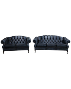 Chesterfield 3+2 Seater Antique Blue Leather Sofa Settee Custom Made In Victoria Style