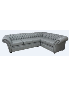 Chesterfield 3 Seater + Corner + 2 Seater Stella Dove Grey Leather Corner Sofa In Balmoral Style
