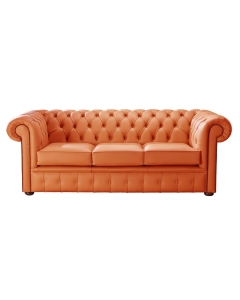 Chesterfield 3 Seater Shelly Firestone Orange Leather Sofa Bespoke In Classic Style