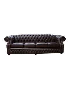 Chesterfield 4 Seater Antique Brown Leather Sofa Custom Made In Buckingham Style