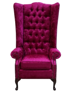 Chesterfield 5ft High Back Wing Chair Shimmer Fuchsia Pink Velvet Bespoke In Soho Style