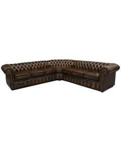 Chesterfield 7 Seater Cushioned Seat Corner Sofa Unit Antique Tan Leather In Classic Style