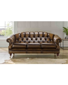 Chesterfield Victoria 3 Seater Leather Sofa Settee Antique Tan Leather