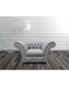 Chesterfield Club Chair Buttoned Seat Shelly Silver Grey Leather In Balmoral Style 
