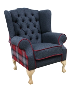 Chesterfield Fireside High Back Wing Chair Skye Red Check Tweed Wool In Mallory Style