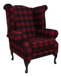 Chesterfield High Back Wing Chair Buffalo Red Wool In Queen Anne Style