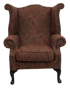 Chesterfield High Back Wing Chair Mac Claret Wool Bespoke In Queen Anne Style