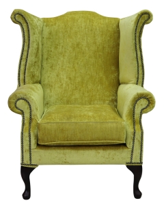 Chesterfield High Back Wing Chair Modena Mustard Velvet Bespoke In Queen Anne Style