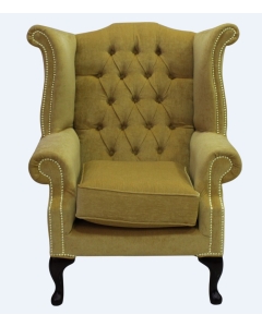 Chesterfield High Back Wing Chair Pimlico Corn Fabric In Queen Anne Style