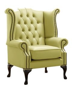 Chesterfield High Back Wing Chair Shelly Field Green Leather Bespoke In Queen Anne Style
