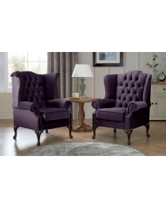 Chesterfield Queen Anne Beatrice + Carlton Flat Wing Armchairs Malta Amethyst 03