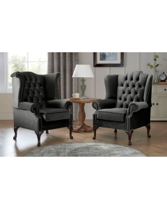 Chesterfield Queen Anne Beatrice + Carlton Flat Wing Armchairs Malta Cosmic 06