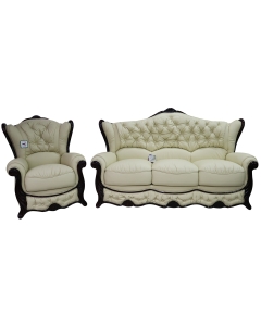Christina Handmade 3 Seater + Armchair Sofa Suite Genuine Italian Cream Real Leather 