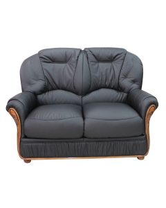 Debora Handmade 2 Seater Sofa Settee In Genuine Italian Black Real Leather