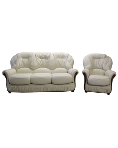 Debora Handmade 3 Seater + Armchair Sofa Suite Genuine Italian Cream Real Leather 