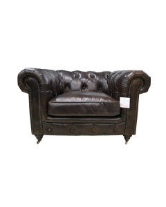 Earle Chesterfield Club Chair Vintage Tobacco Brown Distressed Leather