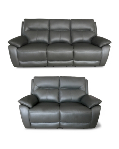 Manhattan Handmade 3+2 Reclining Sofa Suite Italian Grey Real Leather In Stock