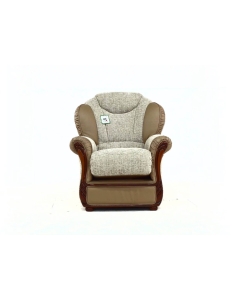 Texas Armchair Genuine Italian Real Chocolate Brown Leather And Fabric