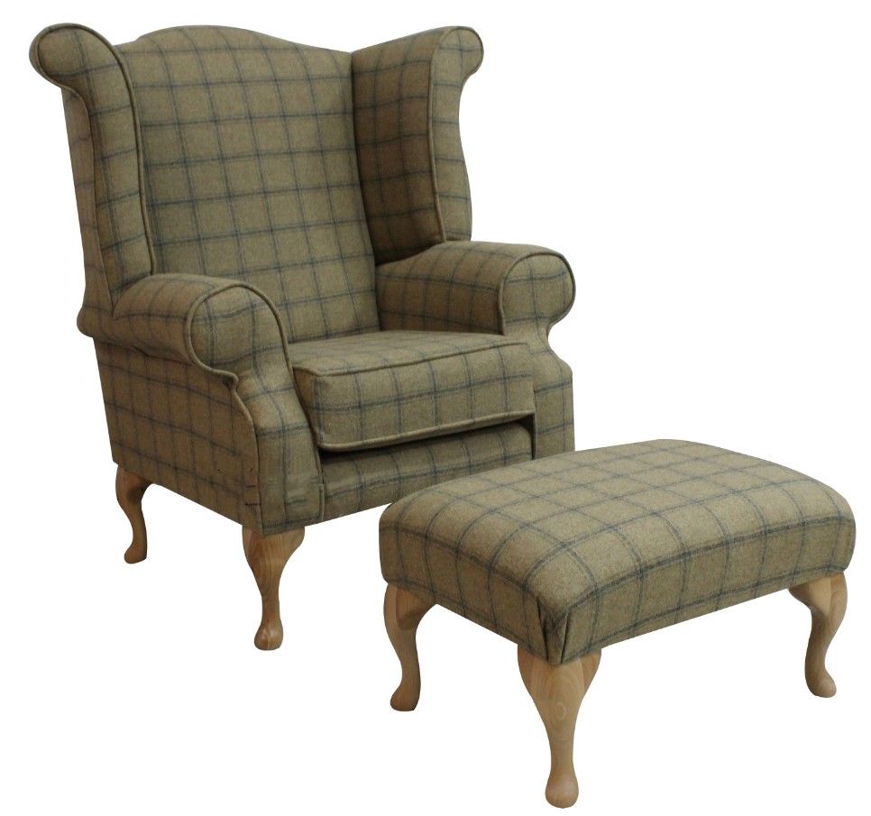 High back armchair with footstool deals
