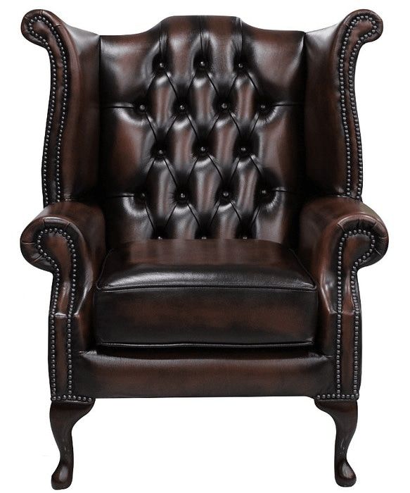 Queen anne leather wingback chair sales