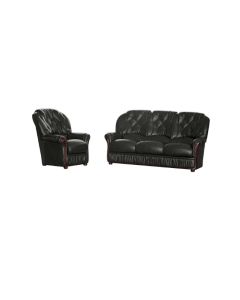 Alabama Handmade 3 Seater + Armchair Sofa Suite Genuine Italian Black Real Leather 