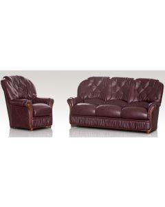 Alabama Handmade 3 Seater + Armchair Sofa Suite Genuine Italian Burgandy Real Leather 