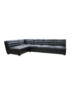 Armless Corner Sofa Group Vintage Black Distressed Real Leather In Stock