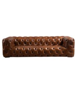 Aviator Chesterfield Aluminium Plated Industrial Sofa Vintage Distressed Real Leather