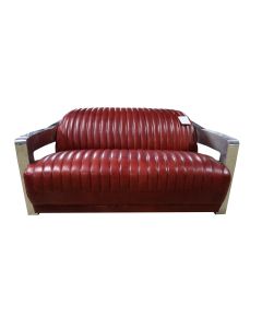 Aviator Handmade Vintage Retro 2 Seater Sofa Distressed Rouge Red Real Leather 