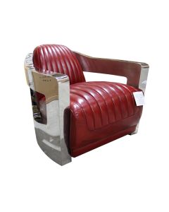 Aviator Luxury Armchair Vintage Retro Rouge Red Distressed Real Leather 