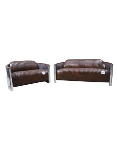 Aviator Pilot Genuine 3+2 Seater Sofa Suite Vintage Brown Distressed Real Leather 