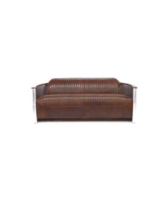 Aviator Pilot Genuine 3 Seater Sofa Vintage Brown Distressed Real Leather In Stock