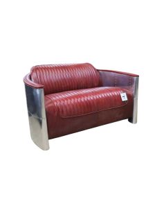 Aviator Pilot Vintage 2 Seater Sofa Rouge Red Distressed Real Leather
