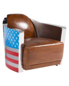 Aviator Retro Stars And Stripes Armchair Distressed Real Leather 