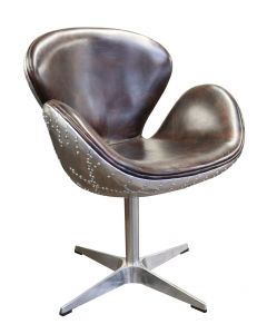 Aviator Swan Chair Vintage Distressed Tobbaco Brown Real Leather 