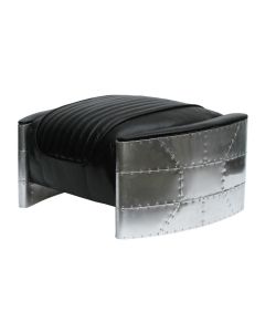 Aviator Vintage Footstool Pouffe Distressed Black Real Leather 