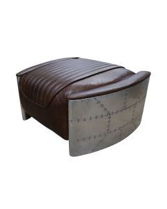 Aviator Vintage Footstool Pouffe Distressed Brown Real Leather 