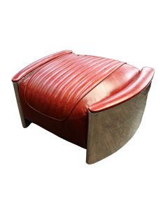 Aviator Vintage Footstool Pouffe Distressed Rouge Red Real Leather 