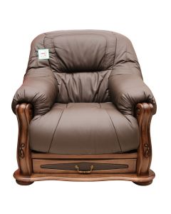 Belgium Armchair Genuine Italian Chocolate Brown Real Leather With Storage Drawer