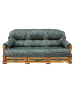 Belgium Handmade 3 Seater Sofa Settee Storage Drawer Genuine Italian Green Real Leather 