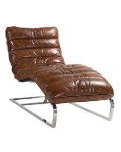 Bilbao Chaise Lounge Daybed Vintage Distressed Brown Real Leather 