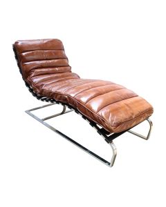 Bilbao Chaise Lounge Daybed Vintage Distressed Tan Real Leather 