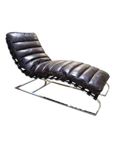 Bilbao Chaise Lounge Daybed Vintage Distressed Tobacco Brown Real Leather 