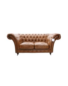 Chelsea Chesterfield 2 Seater Settee Sofa Vintage Tan Distressed Real Leather 