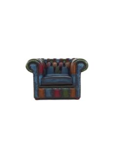 Chesterfield Patchwork Low Back Club Armchair Antique Real Leather In Classic Style